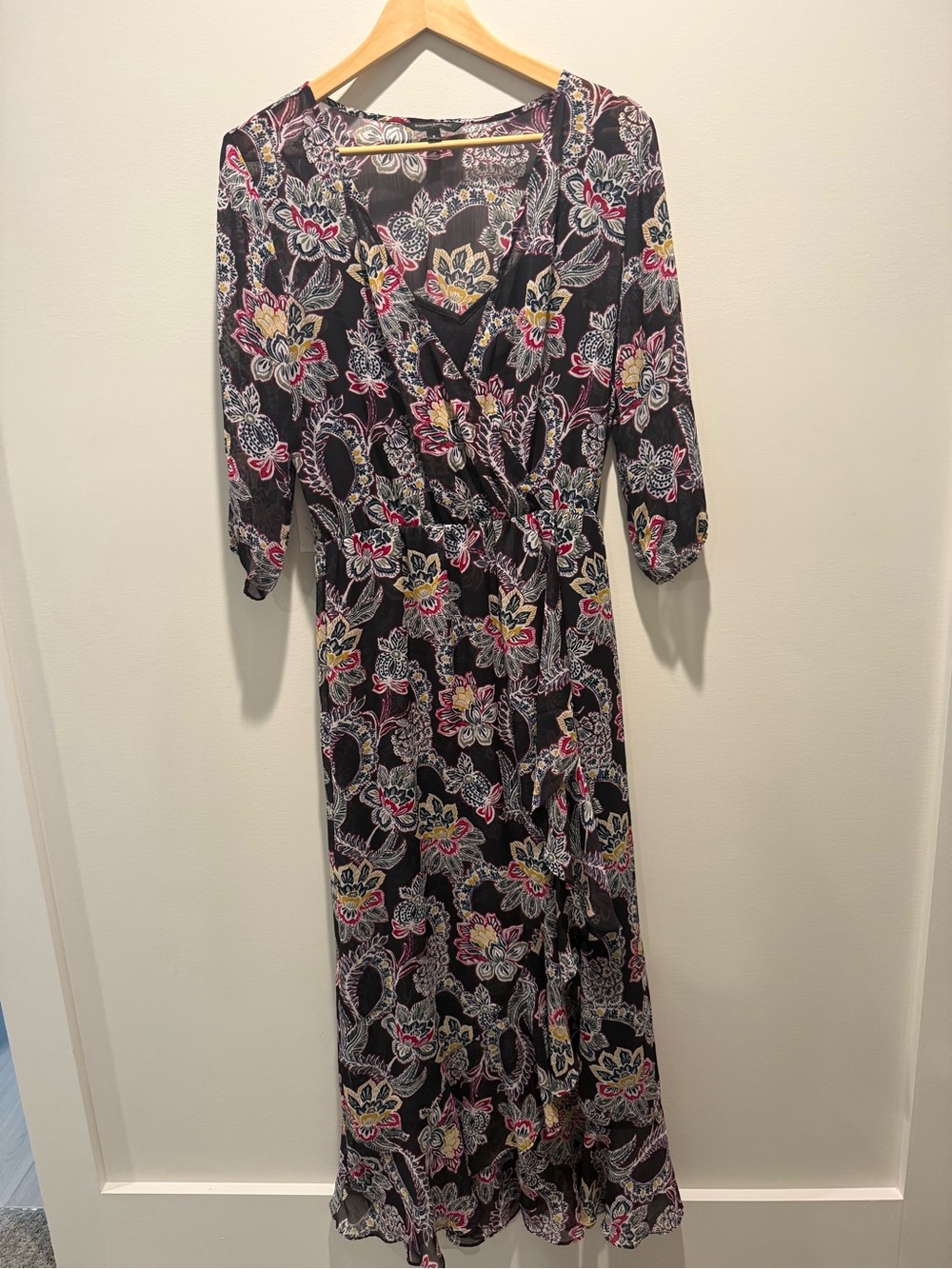 Banana Republic Black Floral Maxi Dress with Liner